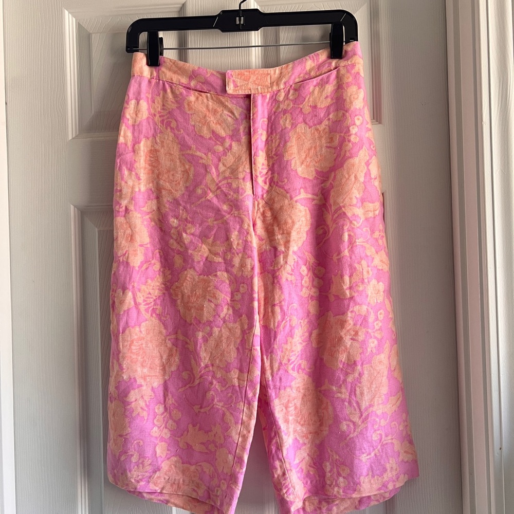 SO Pink and Peach 100% Linen Floral Bermuda Shorts